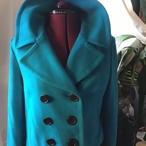 Turquoise wool pea coat xl